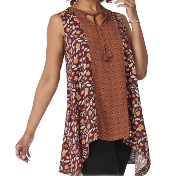 Matilda Jane Teach Me Rust Floral Mixed Print Asymmetrical Tank Top Womens Small - Picture 2 of 11